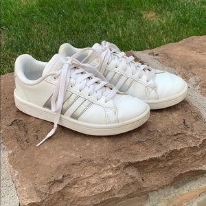 Adidas White & Silver tennis shoes, size 6